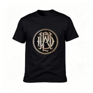 Men's Black T-Shirt with Gothic Logo Design for Music Fans Gift