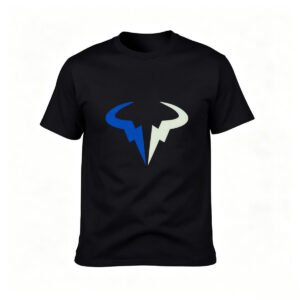 Men's Black T-Shirt with Blue and White Bull Horn Logo Design for Gifts and Casual Wear